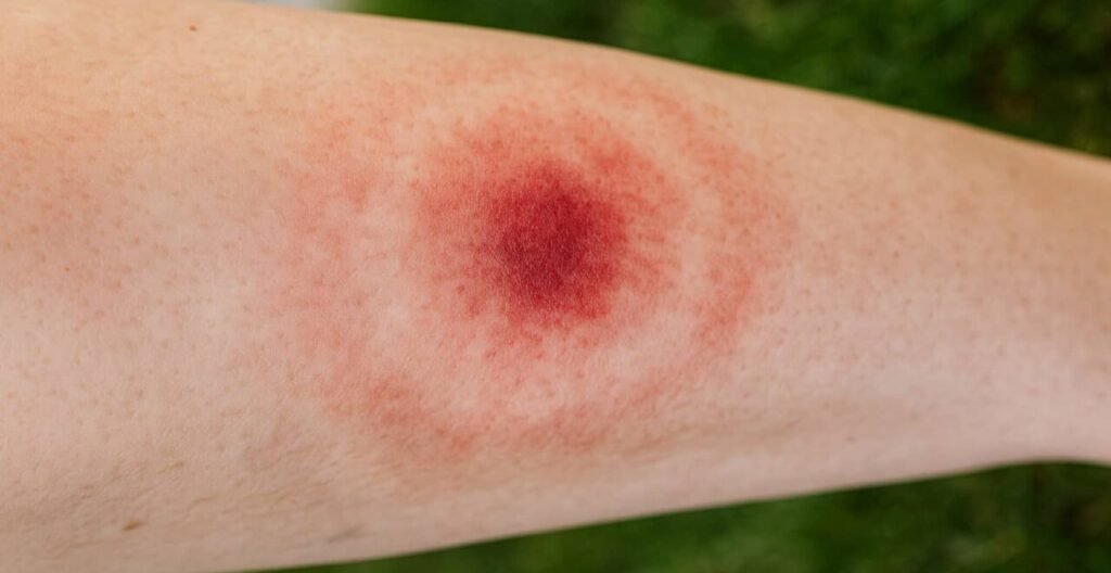 Illustrazione di una lesione a occhio di bue tipica della Malattia di Lyme