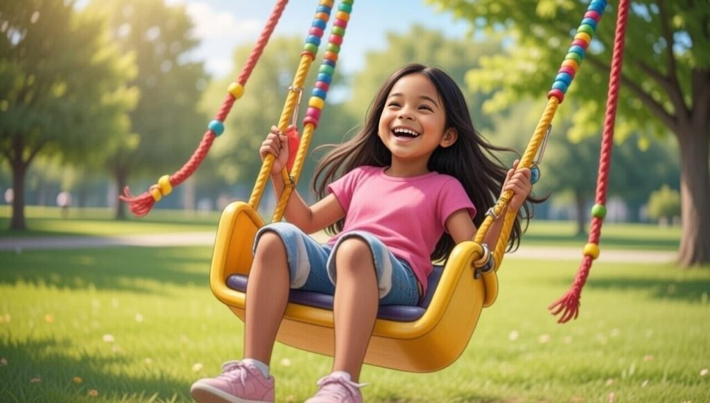 Immagine che illustra una bambina che dondola felice su una altalena