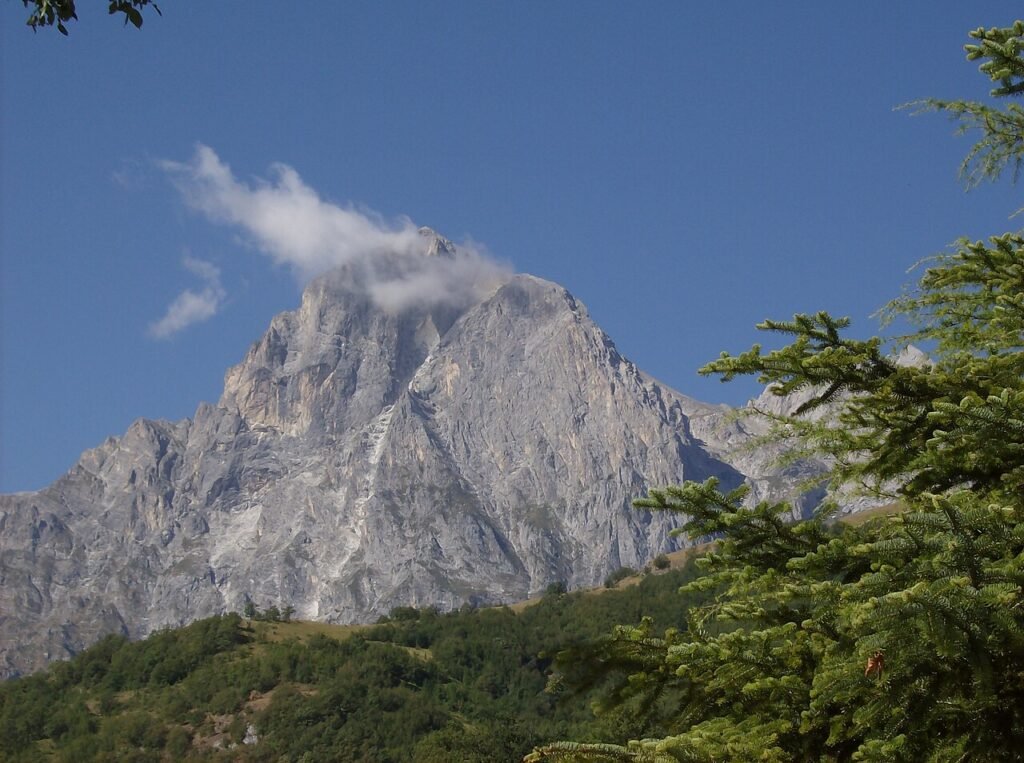 L'immagine illustra la vetta del Gran Sasso, simbolo dell'abitat naturale di migliaia di piante spontanee