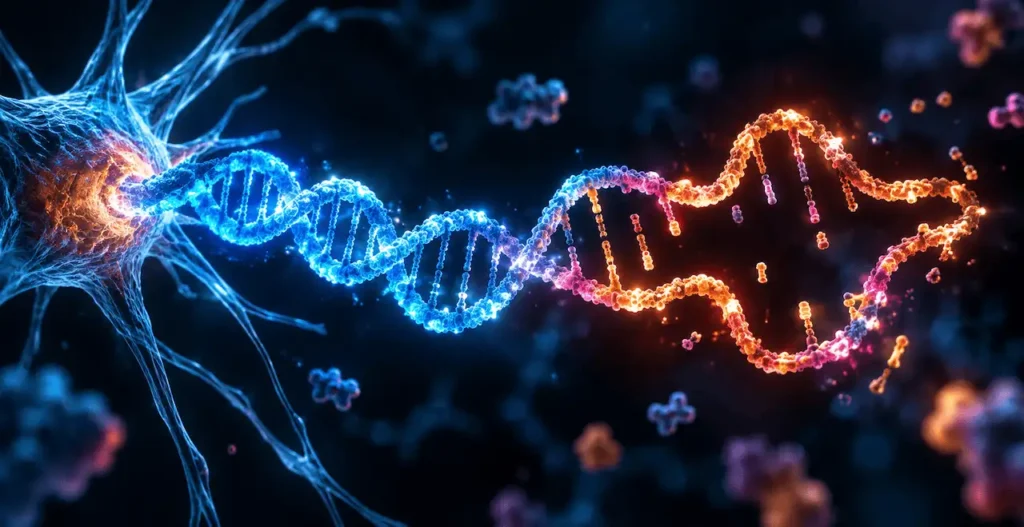 Alzheimer e architettura del genoma, illustrazione di un filamento di DNA ripiegato